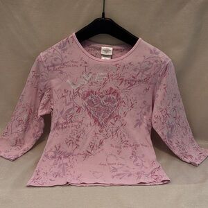 Studio Collection Pink Graphic 3/4 Sleeve Top Size XL